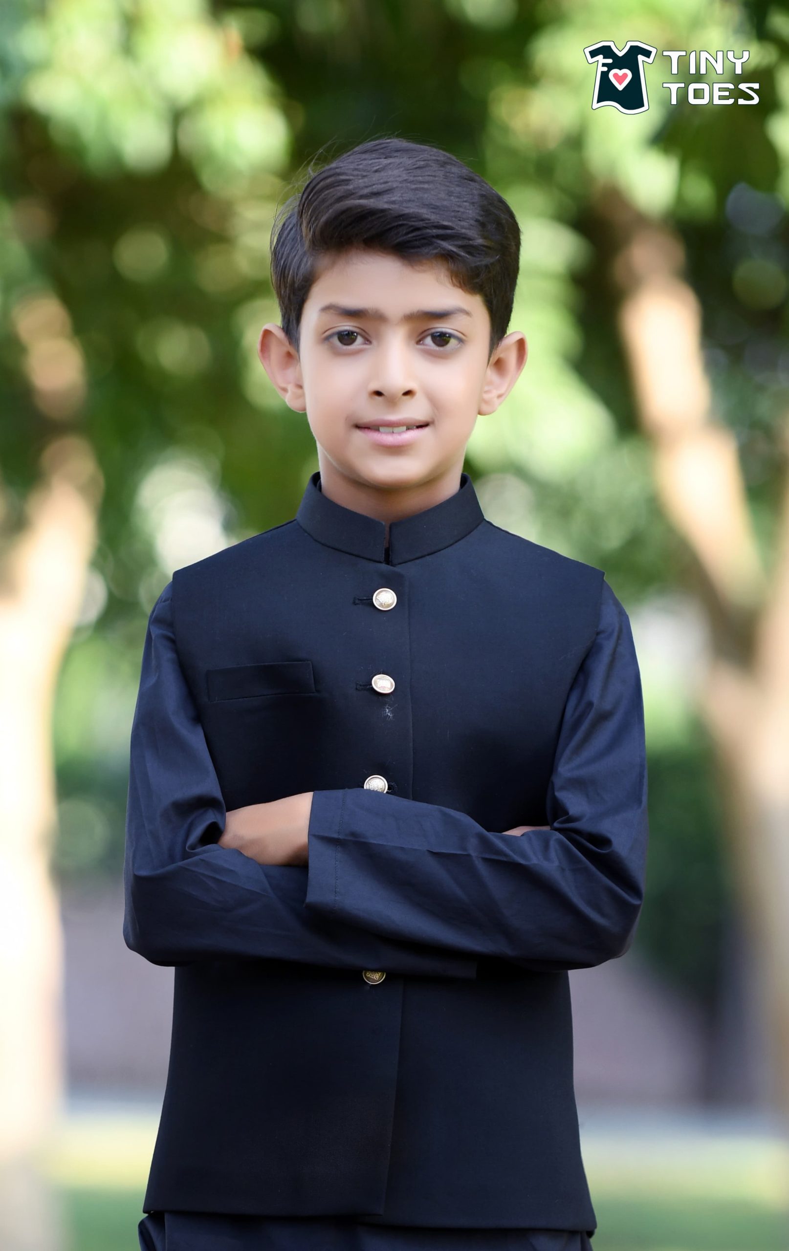 Black Walnut Waist Coat With White Kurta Pajama - Image 2