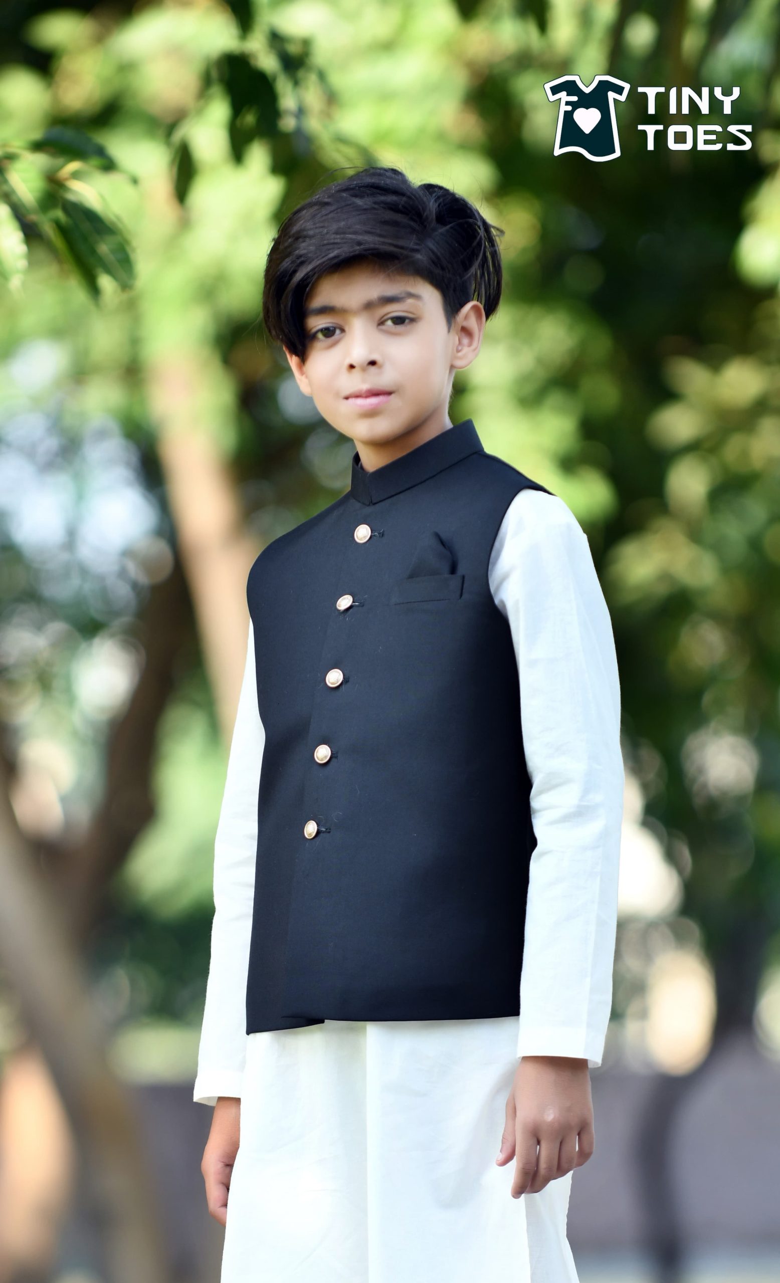 Black Walnut Waist Coat With White Kurta Pajama - Image 3
