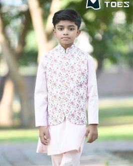 Peony Waist Coat With White Kurta Pajama
