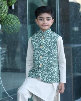Pine Cone Waist Coat With White Kurta Pajama
